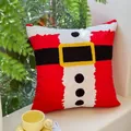Christmas Santa suit style decorative tufted pillow cover in red with belt design - Velvet Santa Belt