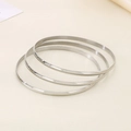 Minimalist silver polished stainless steel multi-layered bangle set of three rings - Inner Diameter 55mm / 3 Rings / Steel