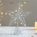 Sparkling 25cm silver wire star tree topper with cutouts and spiral base for Christmas - Silver Star Tree Top Topper 25cm With Light