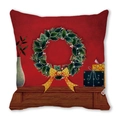 Christmas tree wreath and gift box print on red peach skin fabric pillow cover - 45x45cm / Red Fireplace and Christmas Decorations Style (25)