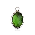 Green marquise cut glass stone pendant with silver metal base and circular hanging loop - Silver - August