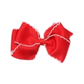 Red grosgrain ribbon bow hair clip with white scalloped edge for baby girls - White Hemming(MC002-4)
