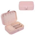 Portable pink PU leather travel jewelry box with multiple compartments for rings and necklaces - Single Layer PU Leather / Pink