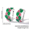 Boucles d'oreilles en argent avec cristaux zircon rouge et vert et dimensions - Platine Rose Rouge + Zircon Vert Jade