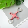 Pink and grey woven polyester keychain with silver metal spring buckle and keyring - Camo Pink