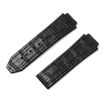 Black leather watch strap with alligator texture and stitching for Hublot Big Bang - 19x26mm / Bamboo Grain Style (No Buckle) / Black
