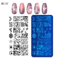 Detail of BC-15 nail art stamping plate with floral, butterfly, and snowflake designs - Natural Flower Insect Snowflake Style (BC-15)