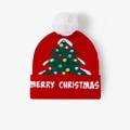 Christmas LED Knit Hat with Pom Pom Winter Warm Light Up Festival Party Beanie Red Adult - Red Christmas Tree