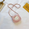 Pink girls' mini PU leather crossbody bag featuring a cute white rabbit applique - Pink