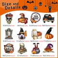 Size specifications for 12 unique Halloween gnome and skull magnetic decorative decals - CT337