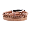 Men's rose gold triple-set featuring crown charm bead bracelet and Roman numeral cuff - Three-Piece Set / Rose Gold