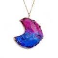 Edelstahlkette mit goldenem Stern und pink-blauem Mondanhänger mit Farbverlauf - Rosa-Blau Farbverlauf / Edelstahl O-Kette