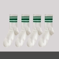 Four pairs of white crew socks with green striped athletic cuffs for sports - No.04 Klein Blue Trend Socks