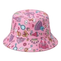 Pink kids fisherman hat with princess castle and rainbow patterns in soft cotton fabric - 51-52CM(2-4 Years Old) / Castle
