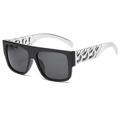 Black matte oversized sunglasses with stylish silver metal chain temples and grey lenses - Black Frame Silver Leg Gray Lens