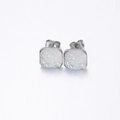 Square silver stud earrings featuring sparkling white druzy crystal inlay for women - White(9)
