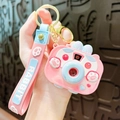 Pink and blue rabbit projection camera keychain charm with a cute silicone wrist strap - Little Rabbit Projection Camera / Pink