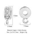 Silver-plated copper bail with cubic zirconia for DIY necklaces, 11x3.5x7.5mm size - VB578-1 Silver