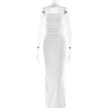 Dettaglio di un abito lungo senza spalline bianco con elegante texture a pieghe e arriccio - L / Bianco
