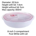 Boîte déjeuner 3 compartiments en céramique blanche avec couvercle ventilé 850 ml - Bol 3 compartiments 8 pouces - Blanc pur avec couvercle