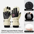 Winter waterproof ski gloves in beige color with touch screen and warm fleece lining - L / SK28 Upgraded Waterproof Bag Style / Beige