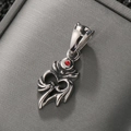 Pendente a croce vintage in acciaio inossidabile con gemma rossa e corona in finitura argento - Pendaglio Cuore di Fiamma con Zircone Rosso (23*12mmKP76856-BD)