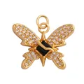 Golden butterfly charm with white crystals and a black onyx stone in the center - Black Zircon Butterfly-Gold