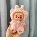 Plush pink bunny onesie with hood for Labubu dolls, soft textured collectible outfit - Pink Pig Two-piece Set Without Crossbody Bag / First And Second Generation Keychains Are Compatible With La Cloth Dolls. Dolls Not Included.
