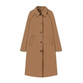 Detailed flat lay of a brown lapel trench coat with buttons and side pockets on white back - S / Tan