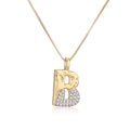 Collana in oro bicolore con ciondolo a lettera B impreziosito da pietre di zircone - Lettera B