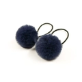 Pair of dark blue faux fur pom-pom hair ties for girls with high-elastic black bands - Navy Blue