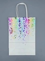 White paper gift bag with holographic rainbow foil polka dots and white cord handles - White Kraft / Top Dots / Rainbow Gold