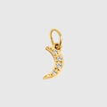 Golden crescent moon pendant with inlaid clear zircon diamonds and a small top ring - Moon-Gold
