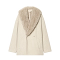 Women's cream wool coat with faux fur collar and double-breasted button design - S / Apricot
