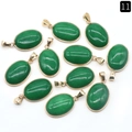 Green oval agate crystal pendants with gold plated edges and top ring bail 11 pieces - Dyed Malaysian Jade