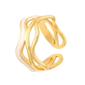 18K gold plated wavy open ring with white enamel finish and minimalist geometry - Hollow Enamel Wave Style (1196)