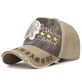 Retro distressed baseball cap in khaki and brown featuring star and letter embroidery - Coffee Front Beige Body