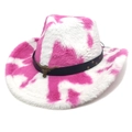 Dettaglio di cappello cowboy maculato in pelliccia sintetica con fibbia a testa di toro - M（56-58cm） / Parte Superiore a Cuore Stampa Mucca Rosa Rosso