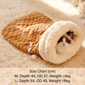 Saco de dormir para gatos marrón con diseño de panal y forro de felpa suave blanca - Café Engrosado Mejorado