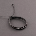 Men's punk black leather bracelet with silver metal rivets and adjustable knot closure - Silver (White K)