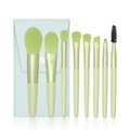 8-piece travel makeup brush set in mint green with a soft blue PU leather pouch - 8 Pcs Set with Light Blue Storage Bag / Macaron Green