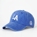 Berretto da baseball in cotone blu lavato regolabile con ricamo bianco LA e Los Angeles - Taglia unica / Blu Reale