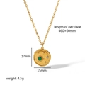 Detail of 18k gold plated necklace with green stone pendant and size specifications - Green Radial Round Style (TN3175)