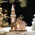 Rustic lighted wooden church Christmas cabin decoration with artificial snow 39cm - Pointed Roof Snow House Style E Battery Model