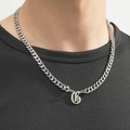 Silver stainless steel Cuban chain necklace featuring a gothic letter K pendant for women - Silver Letter G