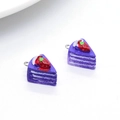 Pair of purple resin layered cake charms with strawberry toppings and metal loops - D245-Purple (Slice Cake)