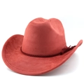 Detail of terracotta suede cowboy hat with braided rope band and tassel fringe elements - M (56-58cm) / Caramel color