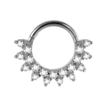 Silver marquise zircon piercing ring with semicircular radial pavé crystals - 1.2x8mm / Style 8-Steel Color
