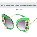 Fashion cat eye sunglasses in transparent green frame with purple gradient lenses - Transparent Green Frame Gradient Gray Lens