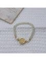 Close-up of Virgin Mary relief pendant with white pearls on a silver popcorn chain - 15-20cm (Adjustable) / Gold